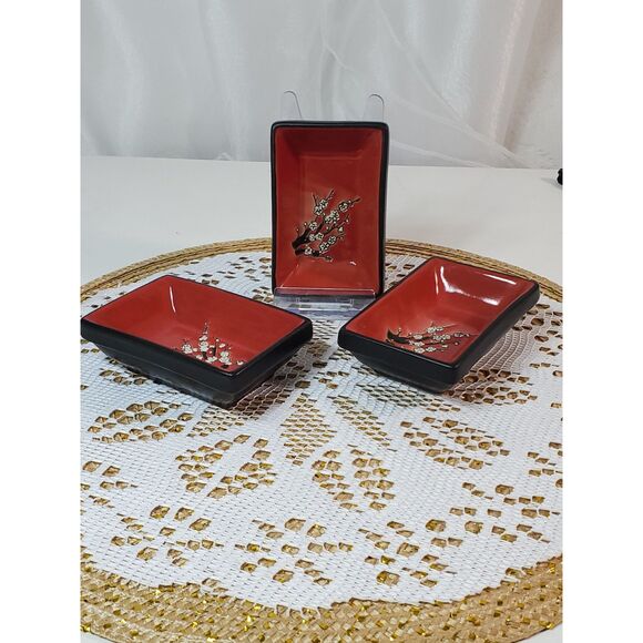 Vintage Visun China Dipping Dishes Red Interior White Flora 3 in the Set Vintage - Picture 11 of 11